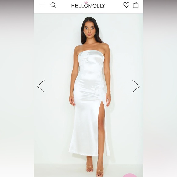 Hello Molly White Satin Midi Strapless Dress with Lace Detailing - Picture 1 of 12
